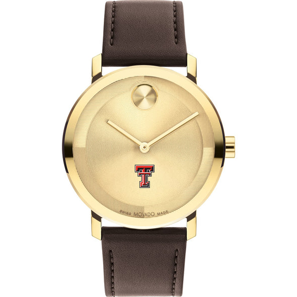 Texas Tech Men&#39;s Movado BOLD Gold with Chocolate Leather Strap Shot #2