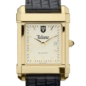 Tulane Men&#39;s Gold Quad with Leather Strap Shot #1