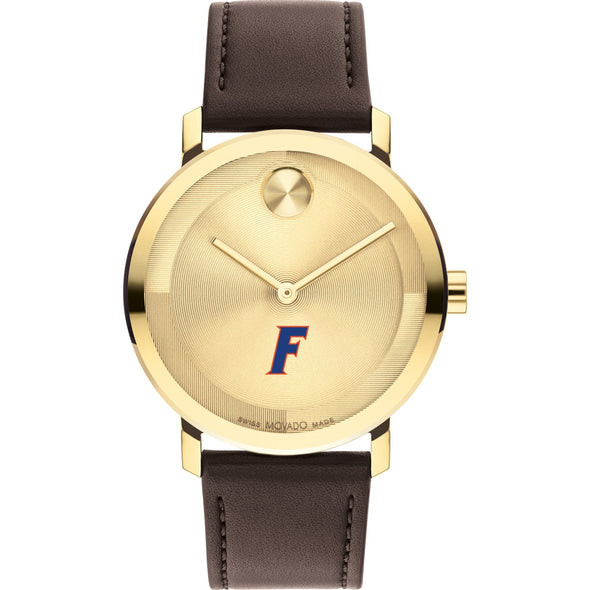 University of Florida Men&#39;s Movado BOLD Gold with Chocolate Leather Strap Shot #2