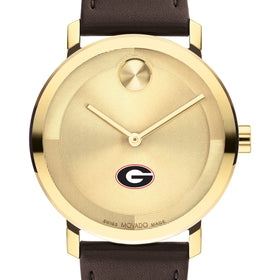 University of Georgia Men&#39;s Movado BOLD Gold with Chocolate Leather Strap Shot #1