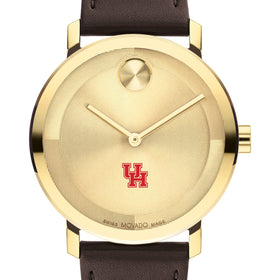 University of Houston Men&#39;s Movado BOLD Gold with Chocolate Leather Strap Shot #1