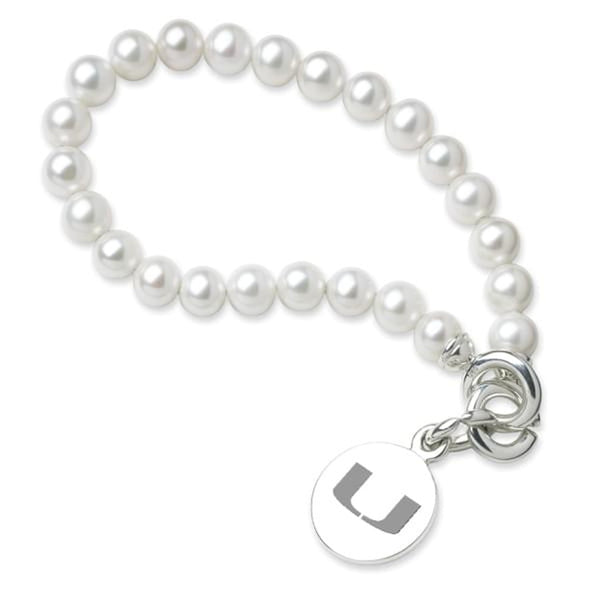 University of Miami Pearl Bracelet with Sterling Silver Charm Shot #1