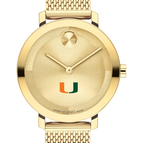 University of Miami Women&#39;s Movado Bold Gold with Mesh Bracelet Shot #1