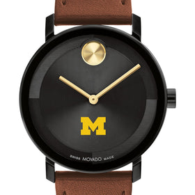 University of Michigan Men&#39;s Movado BOLD with Cognac Leather Strap Shot #1
