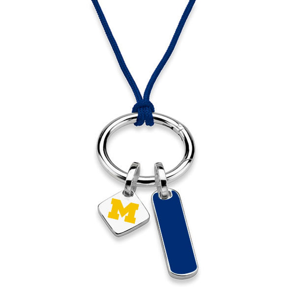 University of Michigan Silk Necklace with Enamel Charm &amp; Sterling Silver Tag Shot #2