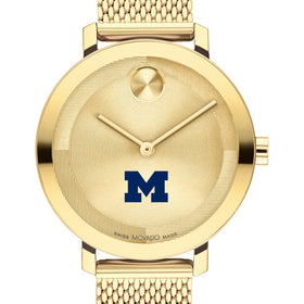 University of Michigan Women&#39;s Movado Bold Gold with Mesh Bracelet Shot #1