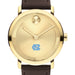 University of North Carolina Men's Movado BOLD Gold with Chocolate Leather Strap