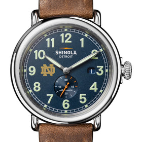 University of Notre Dame Shinola Watch, The Runwell Automatic 45 mm Blue Dial and British Tan Strap at M.LaHart &amp; Co. Shot #1