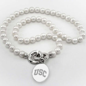 University of Southern California Pearl Necklace with Sterling Silver Charm Shot #1