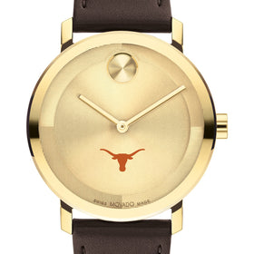 University of Texas Men&#39;s Movado BOLD Gold with Chocolate Leather Strap Shot #1