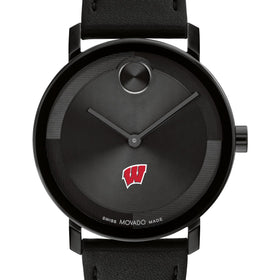 University of Wisconsin Men&#39;s Movado BOLD with Black Leather Strap Shot #1