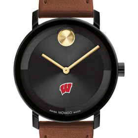 University of Wisconsin Men&#39;s Movado BOLD with Cognac Leather Strap Shot #1