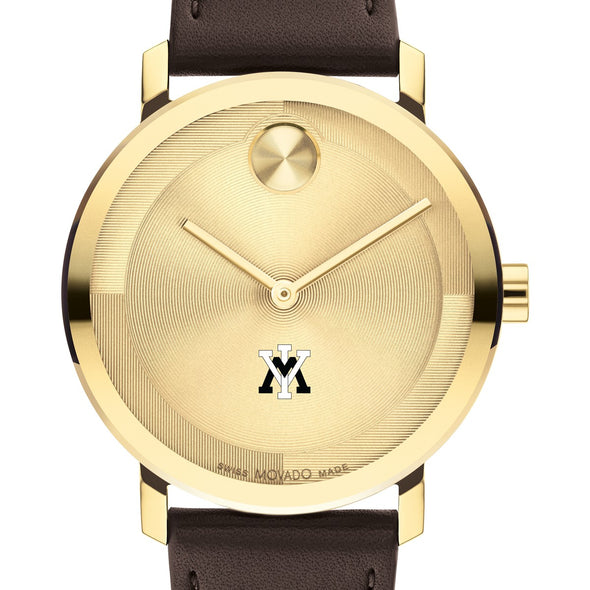 Virginia Military Institute Men&#39;s Movado BOLD Gold with Chocolate Leather Strap Shot #1