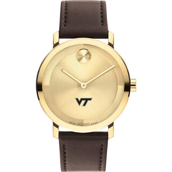 Virginia Tech Men&#39;s Movado BOLD Gold with Chocolate Leather Strap Shot #2