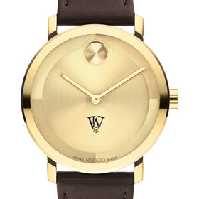 Washington University in St. Louis Men&#39;s Movado BOLD Gold with Chocolate Leather Strap Shot #1