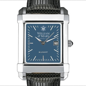 William &amp; Mary Men&#39;s Blue Quad Watch with Leather Strap Shot #1