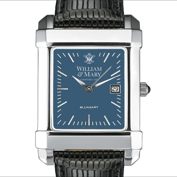 William &amp; Mary Men&#39;s Blue Quad Watch with Leather Strap Shot #1