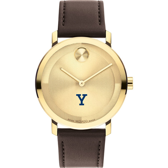 Yale University Men&#39;s Movado BOLD Gold with Chocolate Leather Strap Shot #2