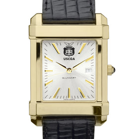 USCGA Men's Gold Watch with 2-Tone Dial & Leather Strap at M.LaHart & Co.
