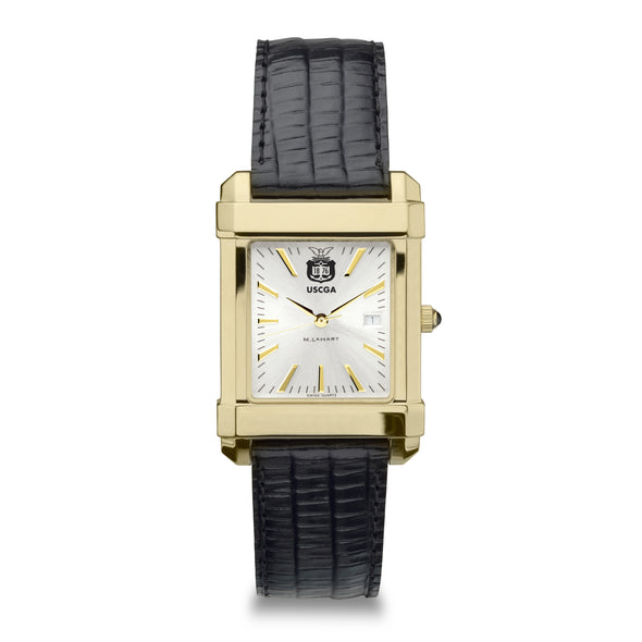 USCGA Men's Gold Watch with 2-Tone Dial & Leather Strap at M.LaHart & Co.