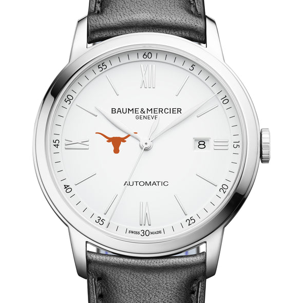 UT Austin Men's Baume et Mercier 42mm Classima Automatic Watch with White Dial & Black Leather Strap