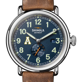 Appalachian State University Shinola Watch, The Runwell Automatic 45 mm Blue Dial and British Tan Strap at M.LaHart &amp; Co. Shot #1