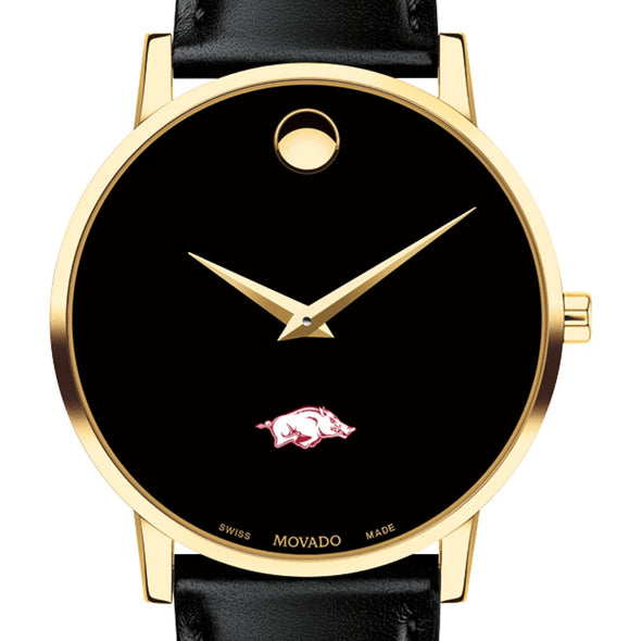 Arkansas Razorbacks Men's Movado Gold Museum Classic Leather Shot #1