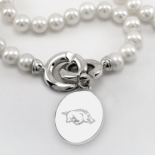 Arkansas Razorbacks Pearl Necklace with Sterling Silver Charm Shot #2