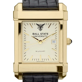 Ball State Men&#39;s Gold Quad with Leather Strap Shot #1