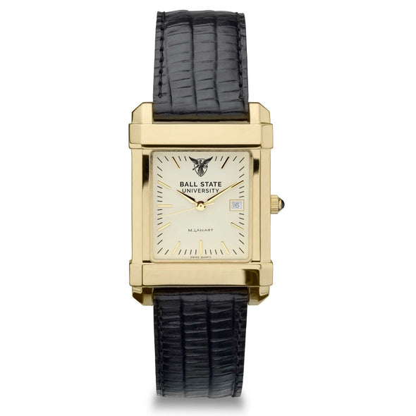 Ball State Men&#39;s Gold Quad with Leather Strap Shot #2