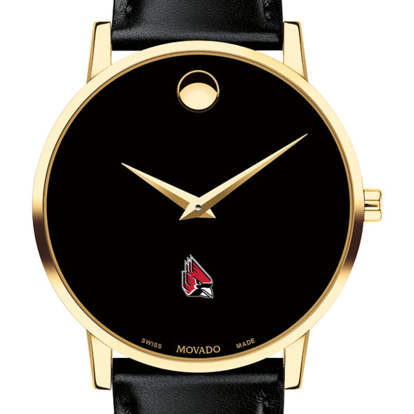 Ball State Men's Movado Gold Museum Classic Leather Shot #1