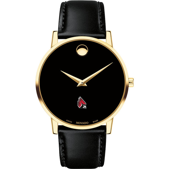 Ball State Men's Movado Gold Museum Classic Leather Shot #2