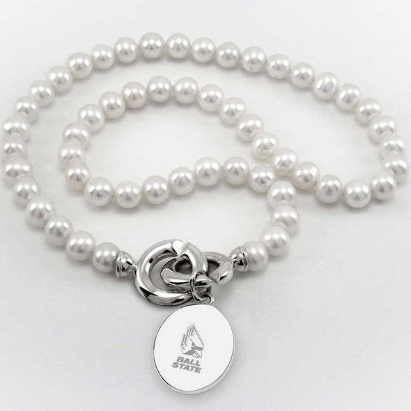 Ball State Pearl Necklace with Sterling Silver Charm Shot #1