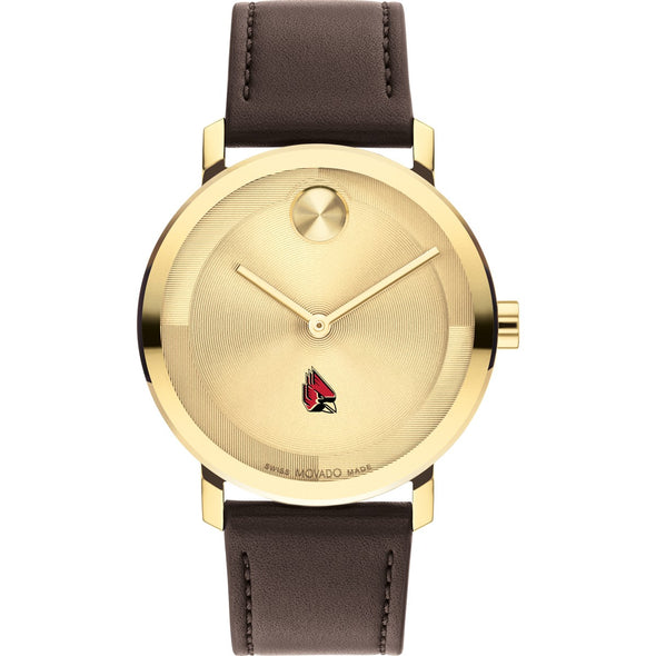 Ball State University Men&#39;s Movado BOLD Gold with Chocolate Leather Strap Shot #2