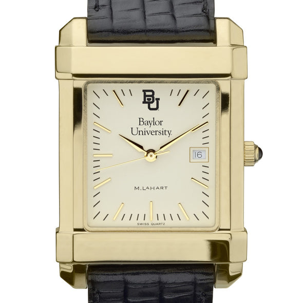 Baylor Men's Gold Quad with Leather Strap Shot #1