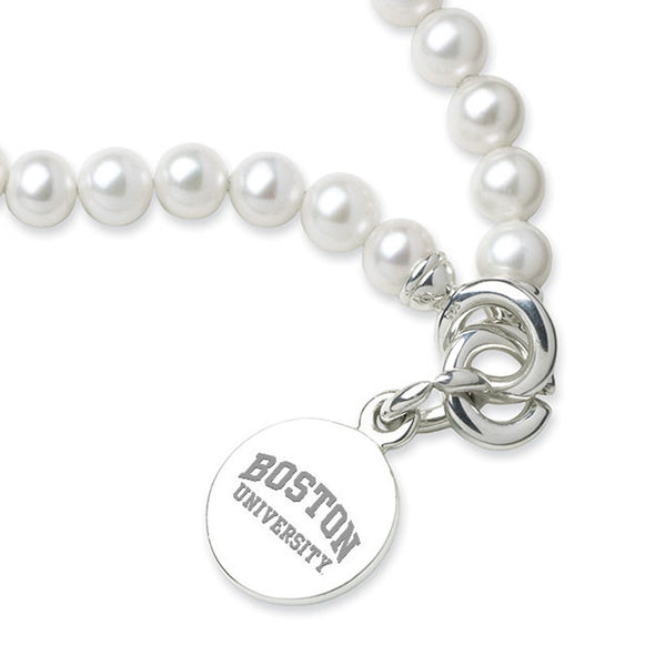 Boston University Pearl Bracelet with Sterling Silver Charm Shot #2