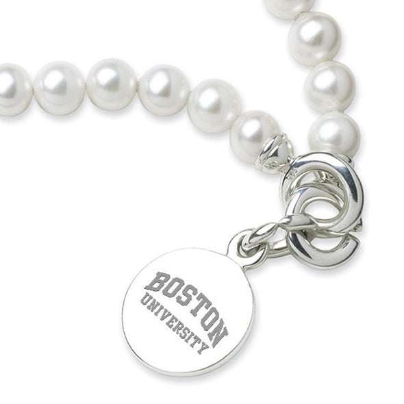 Boston University Pearl Bracelet with Sterling Silver Charm Shot #2
