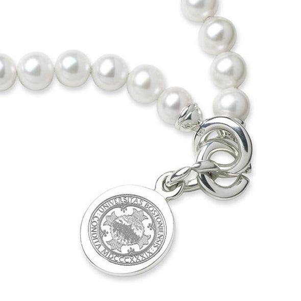 Boston University Pearl Bracelet with Sterling Silver Charm Shot #2