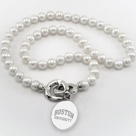 Boston University Pearl Necklace with Sterling Silver Charm Shot #1