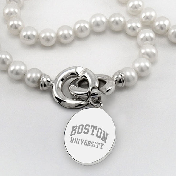 Boston University Pearl Necklace with Sterling Silver Charm Shot #2