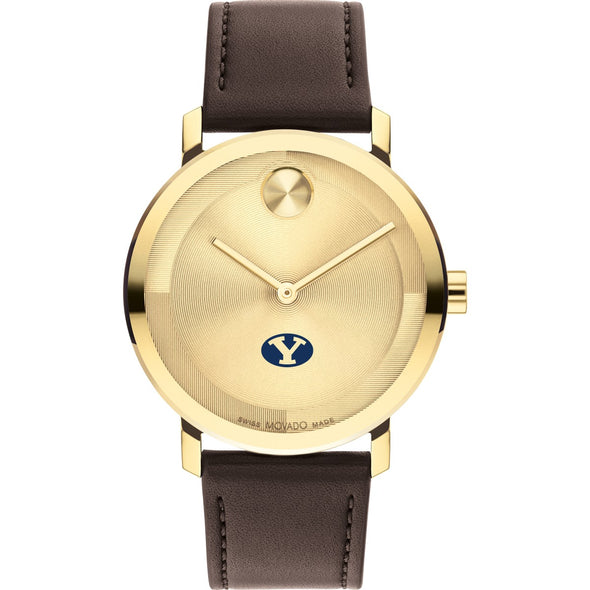 Brigham Young University Men&#39;s Movado BOLD Gold with Chocolate Leather Strap Shot #2