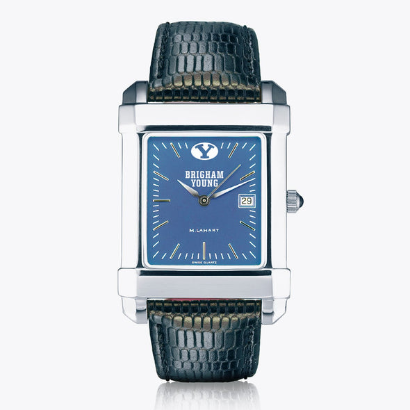 Brigham Young University Men's Steel Quad Blue Dial with Leather Shot #2