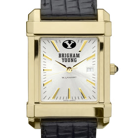 BYU Men's Gold Watch with 2-Tone Dial & Leather Strap at M.LaHart & Co. Shot #1
