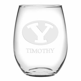 BYU Stemless Wine Glasses Made in the USA - Set of 2 Shot #1
