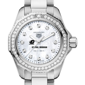 Central Michigan Women&#39;s TAG Heuer Steel Aquaracer with Diamond Dial &amp; Bezel Shot #1