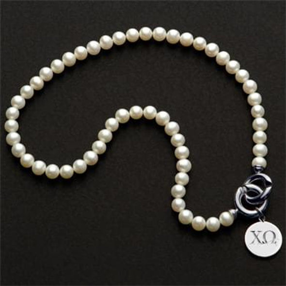 Chi Omega Pearl Necklace with Sterling Silver Charm Shot #1