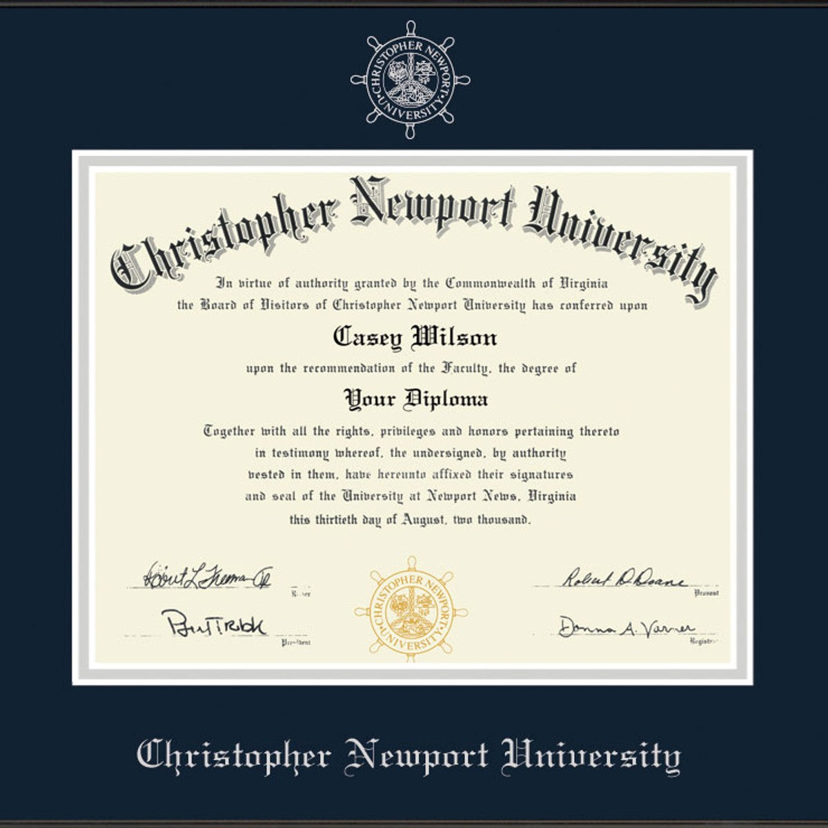 CNU Diploma Frame - Fidelitas | M.LaHart & Co.