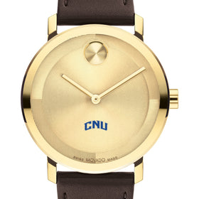 Christopher Newport University Men&#39;s Movado BOLD Gold with Chocolate Leather Strap Shot #1