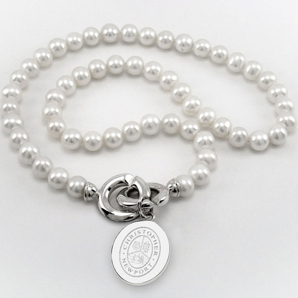 Christopher Newport University Pearl Necklace with Sterling Silver Charm Shot #1