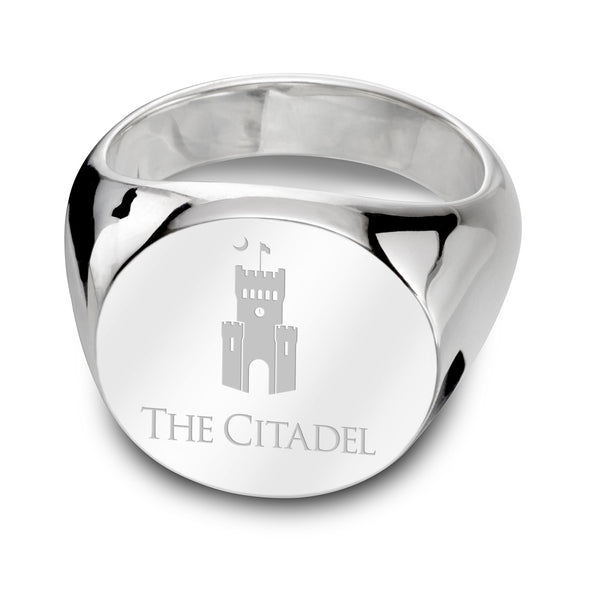 Citadel Sterling Silver Round Signet Ring Shot #2